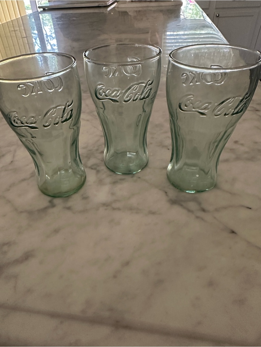 3 Coca Cola Light Green Embossed Glass Tumblers - Brand New Condition NWOT